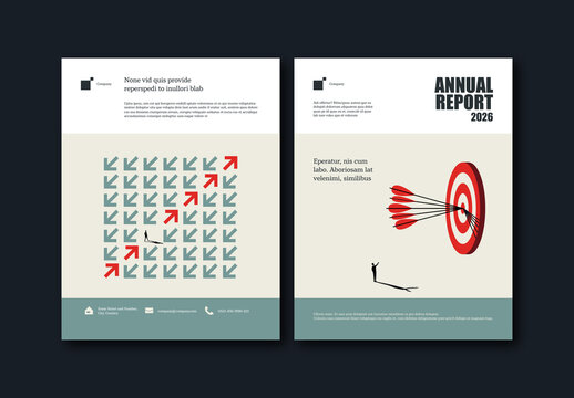 Annual Report Cover Template with Reaching Target and Leadership Illustration