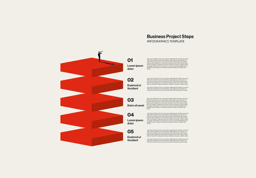 Business Project Steps Infographic Template with Scaling Illustration