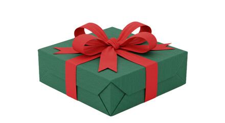 Obraz premium Green Gift Box with Red Ribbon and Bow Isolated on Transparent Background