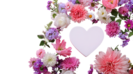 Frame of flowers with heart against transparent backdrop ideal for valentine s day greetings romantic floral theme design for print background decoration