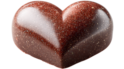 Glittering dark chocolate heart placed on transparent backdrop for valentine's day gift or gourmet sweet confectionery concept with sparkles