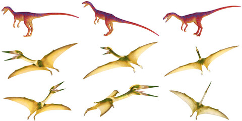 Colorful dinosaurs and pterosaurs on display © Ilie