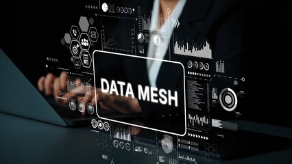 Professional Business Concept of Data Mesh Connection and Digital Transformation in Modern Office Environment. Asymptotic smart data analytic.