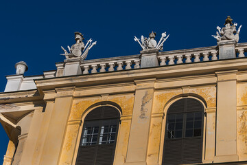 Naklejka premium Architectural fragments of Schoenbrunn palace - former imperial summer residence, built and remodeled during reign of Empress Maria Theresa from 1743. VIENNA, AUSTRIA. December 28, 2025.