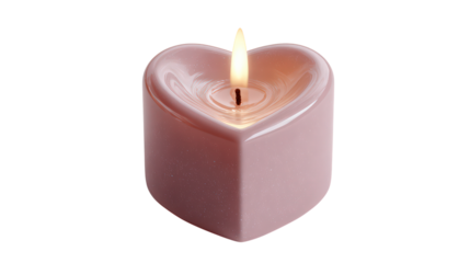 Heart shaped candle on transparent backdrop illuminating tender warmth and serenity for romantic ambience or decorative flair