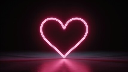 Vibrant pink neon heart glowing in dark space