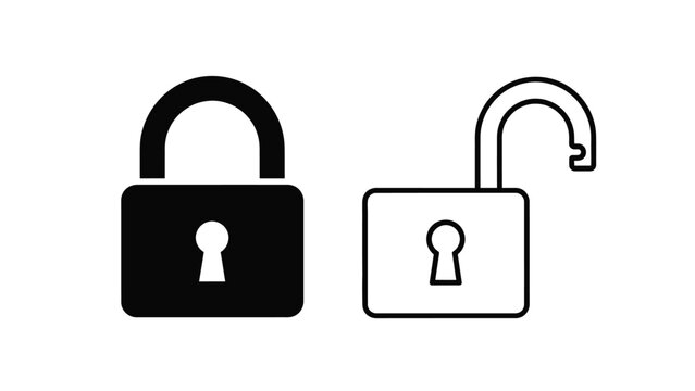 A visual comparison of a locked and unlocked padlock icon in black and white