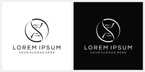 simple minimalist dna helix genome circle logo design vector icon