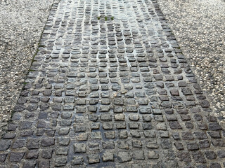paved path made of cobblestones.