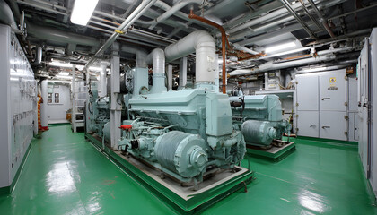 Diesel generators in engine room of ship