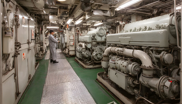 Diesel generators in engine room of ship