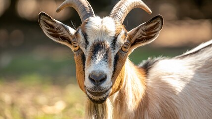 Goat Portrait in Natural Light with Warm Colors and Soft Focus for Farm Animal Photography