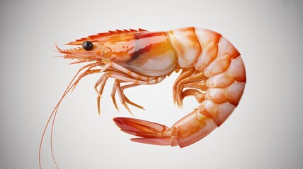 Shrimp in vibrant orange color with detailed texture on isolated white background for seafood advertising