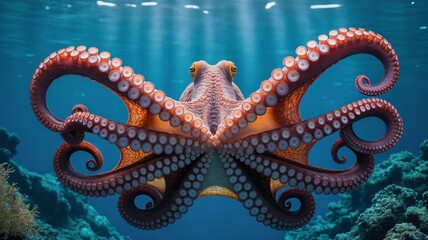 Octopus underwater in vibrant colors with soft lighting for marine life education