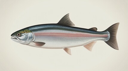 Obraz premium Salmon Fish Illustration in Vintage Style with Soft Lighting on White Background for Seafood Menu