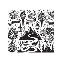 hand drawn lantern celebration symbols