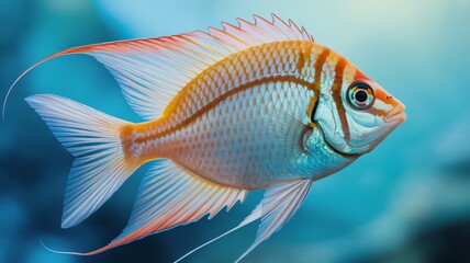 Orange and white fish in vibrant aquatic scene with soft blue background for underwater photography