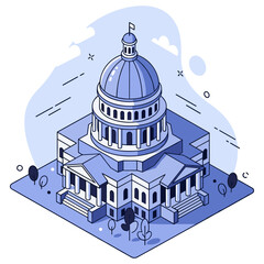 Naklejka premium Illustration of classical capitol building with dome and columns. No editable stroke