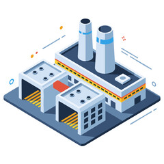 Obraz premium Isometric industrial factory with chimneys and warehouse buildings