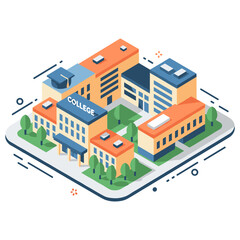 Fototapeta premium Isometric college campus with modern buildings and green spaces