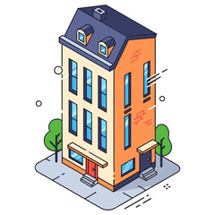 Fototapeta premium Modern isometric urban building with trees and windows