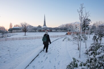Paysage urbain exceptionnel sous la neige sur l'&icirc;le de Nantes