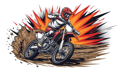 Motocross rider performing stunt with dynamic explosion illustration © Muh