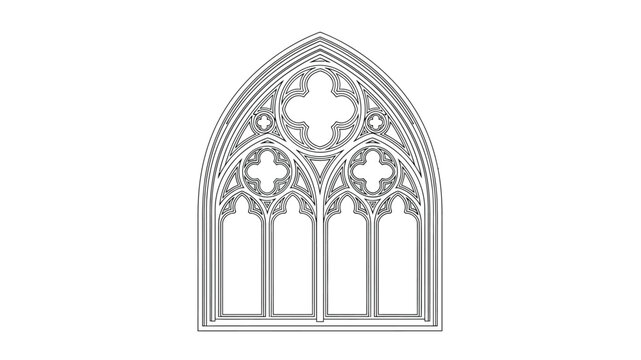 An ornate gothic window design featuring intricate tracery and pointed arch architecture