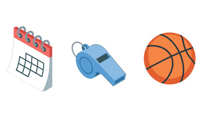 Obraz premium Basketball schedule concept with calendar, whistle, and ball