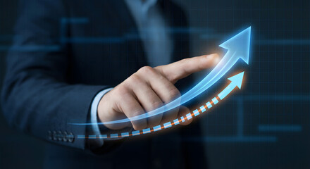 Business Performance Growth Arrow With Digital Analytics and Success Strategy.