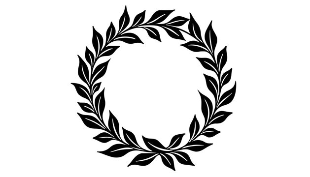 Ein schlichter, kreisf&ouml;rmiger Lorbeerkranz mit symmetrisch angeordneten Bl&auml;ttern. Die schwarze Grafik hebt sich klar vom wei&szlig;en Hintergrund ab. KI Generiert