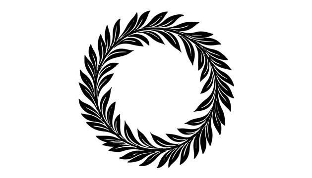 Ein schlichter, kreisf&ouml;rmiger Lorbeerkranz mit symmetrisch angeordneten Bl&auml;ttern. Die schwarze Grafik hebt sich klar vom wei&szlig;en Hintergrund ab. KI Generiert