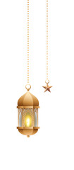 gold lantern with star hanging on chain transparent background