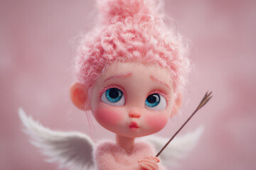 Fototapeta premium Cute Pink Cherub Holding Arrow