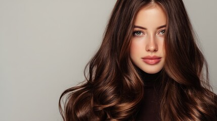 Naklejka premium Young caucasian female with long brown hair and natural makeup.