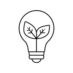 Lightbulb with a sprout inside. Thin black line art. Symbol for green energy