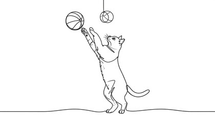 Cat reaching for balls, line art