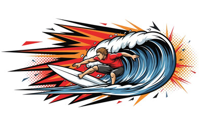 Surfer riding wave illustration sport theme vector graphic design isolated © Muh