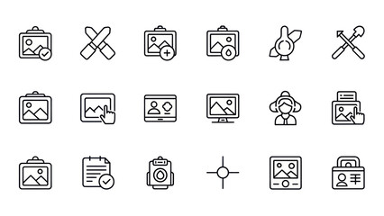 Set of various minimalist icon designs in black and white for websites