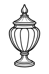 Elegant Lidded Urn Outline Vector Illustration for Coloring Pages, Home Decor, and Vintage Design Projects. This Ornate Pedestal Jar Features a Decorative Finial Top and Fluted Body, Perfect as a Clas