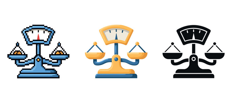Pixelated, modern, and silhouette scales - variety of balance scale designs