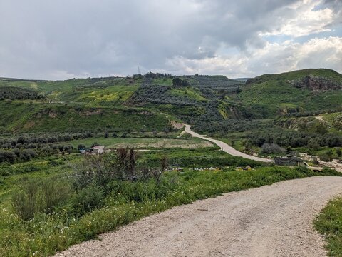 Wadi Zahar is a wadi located in Irbid region, Jordan. Walking the Jordan trail from Umm Qais,mountain panorama landscape view