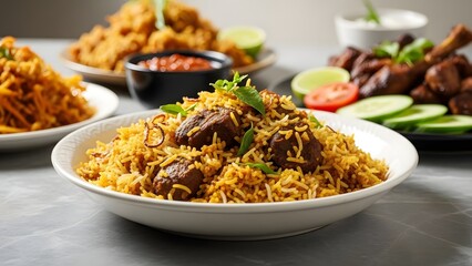 Delicious assortment of middle eastern or south asian cuisine with a focus on rice dishes