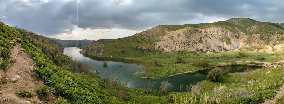 Wadi Zahar is a wadi located in Irbid region, Jordan. Walking the Jordan trail from Umm Qais,mountain panorama landscape view
