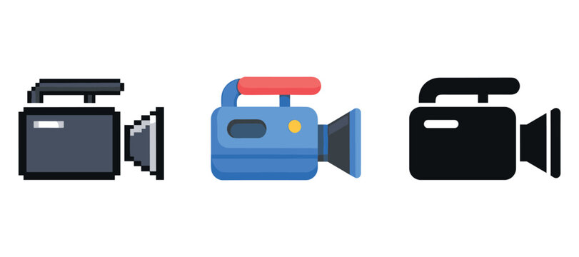 Vintage pixel, modern flat, minimal icon: evolution of video camera design