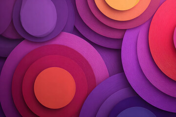 An abstract composition of layered circular shapes in a rich purple and pink color palette.  