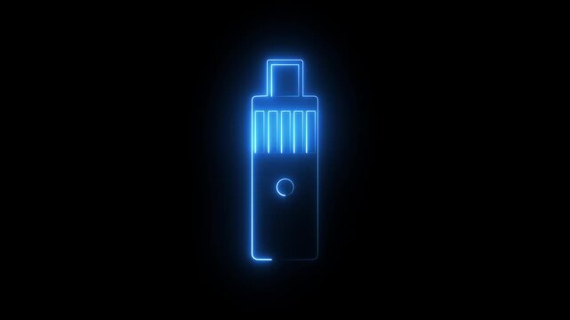 Glowing neon line Vape mod device icon isolated on black background. Vape smoking tool. cyan color icon ,Vaporizer Device. 4K Video motion graphic animation