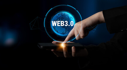 The global impact of the Web 3.0 next generation internet. A futuristic concept of a worldwide decentralized network and digital transformation. Motif