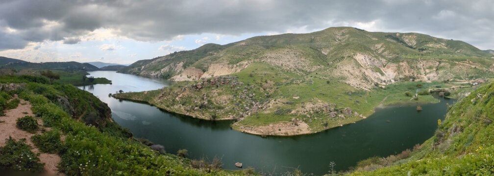 Wadi Zahar is a wadi located in Irbid region, Jordan. Walking the Jordan trail from Umm Qais,mountain panorama landscape view