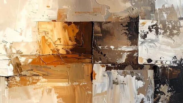 Abstract painting featuring a textured surface with a combination of neutral and earthy tones.